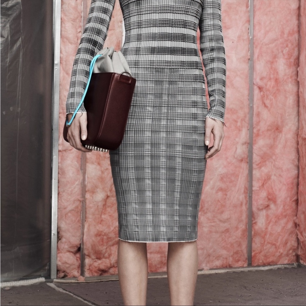 Alexander Wang Gray Plaid Pleated Dress
